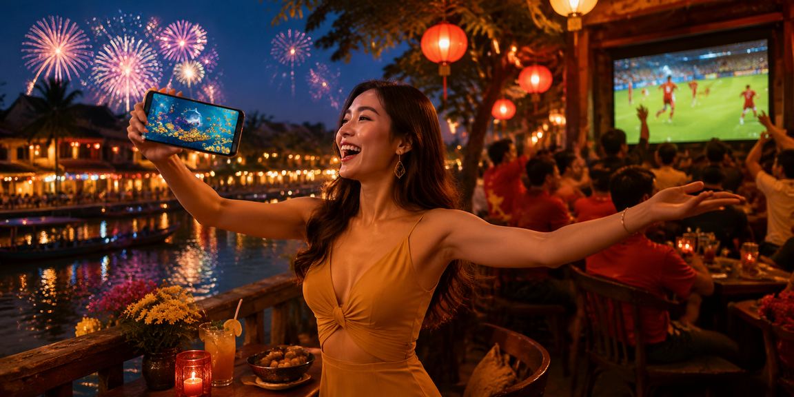 Người dùng chơi game bắn cá và thưởng thức cà phê tại Hội An